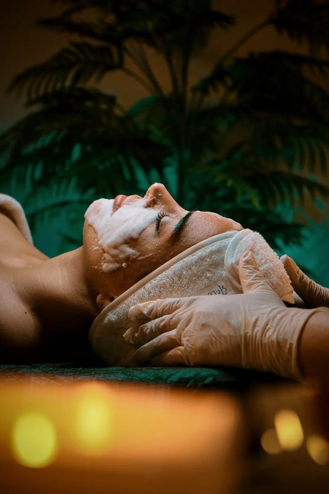 A guest resting during a cleansing facial